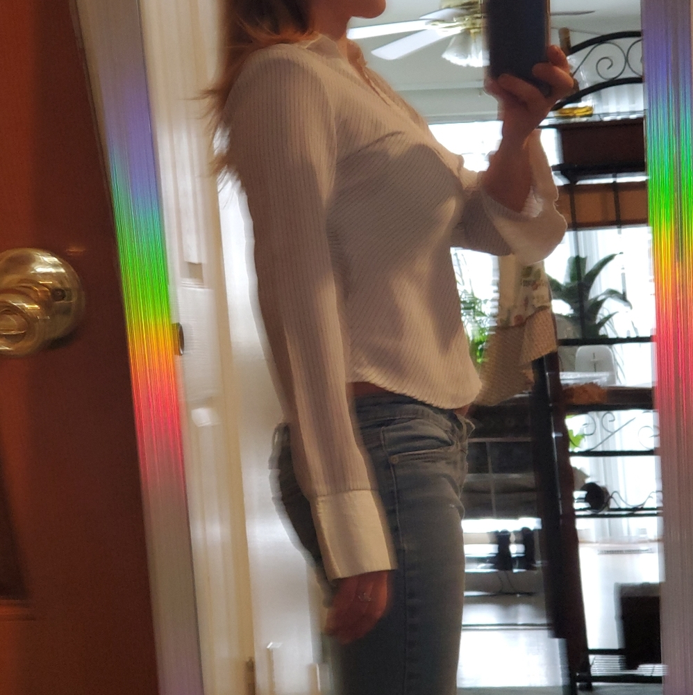 Anxiety collard white pinstripe shirt